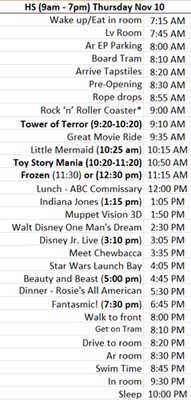 Hollywood Studios Schedule